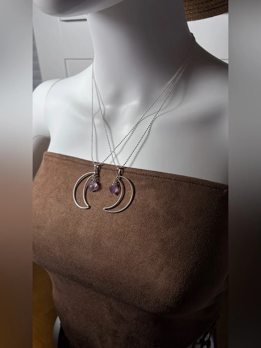 SET of Matching Silver Amethyst Drop Friendship Moons